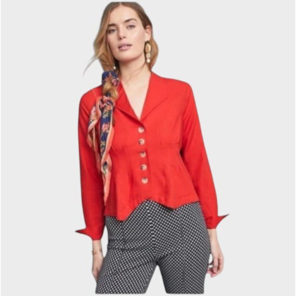 Maeve by Anthropologie Women’s Jacket XS Red Linen Blend Indie Chic Retro Party